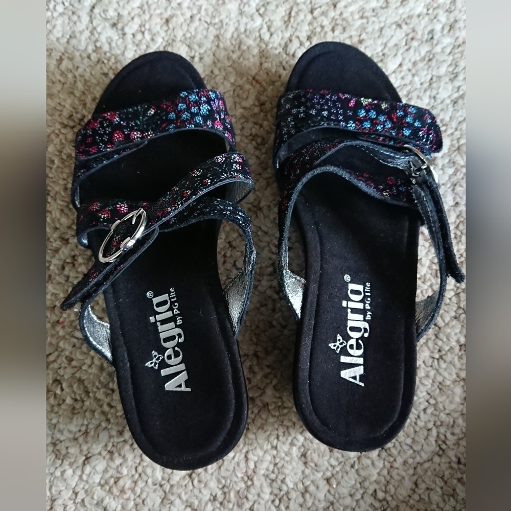 Alegria Black Multi-Color Loti Funtastic Wedge Sandals size 6 - Picture 3 of 13